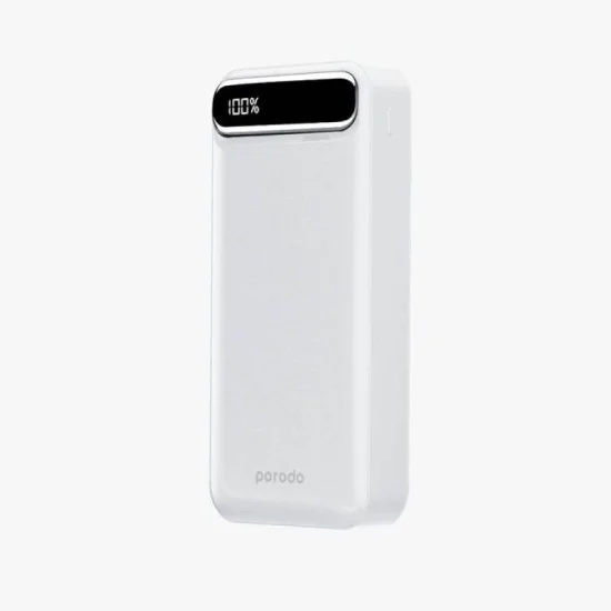 Porodo 20000mAh Power Bank with Digital Display - White